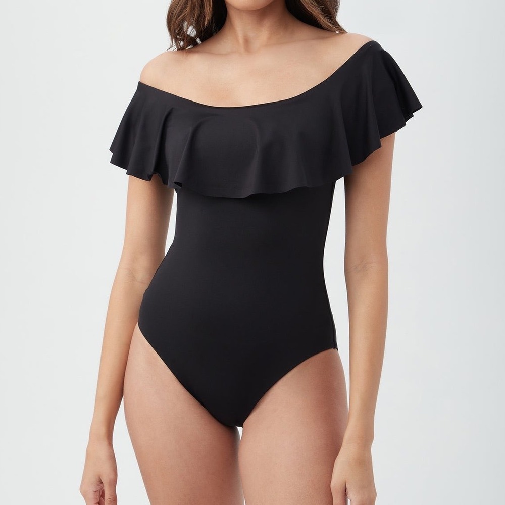 Trina Turk Monaco Off The Shoulder Ruffle One Piece Swimsuit Size 6